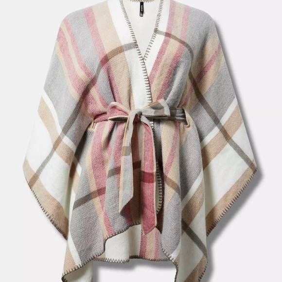 Torrid Belted Ruana Plaid-Multi Color O/S - Picture 1 of 8